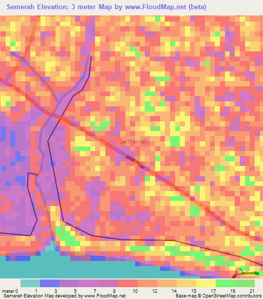 Semerah,Malaysia Elevation Map