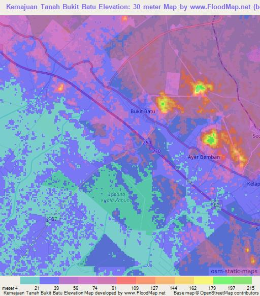 Kemajuan Tanah Bukit Batu,Malaysia Elevation Map