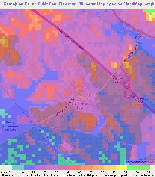 Kemajuan Tanah Bukit Batu,Malaysia Elevation Map
