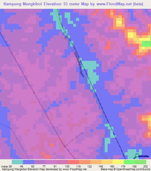 Kampung Mengkibol,Malaysia Elevation Map