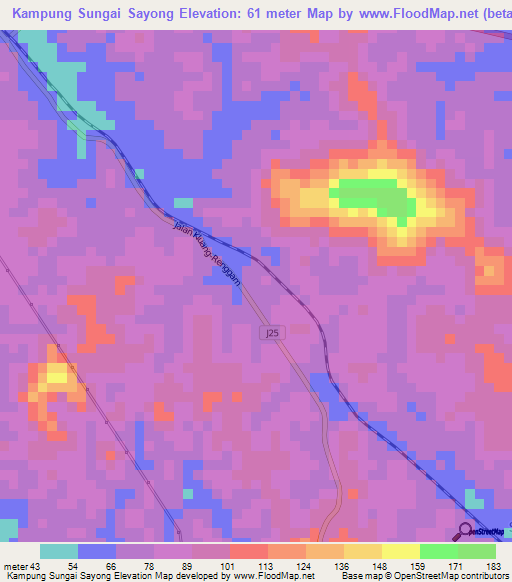 Kampung Sungai Sayong,Malaysia Elevation Map