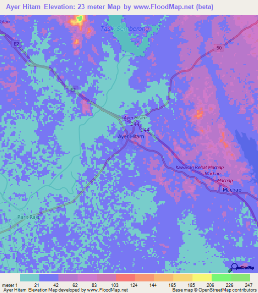 Ayer Hitam,Malaysia Elevation Map