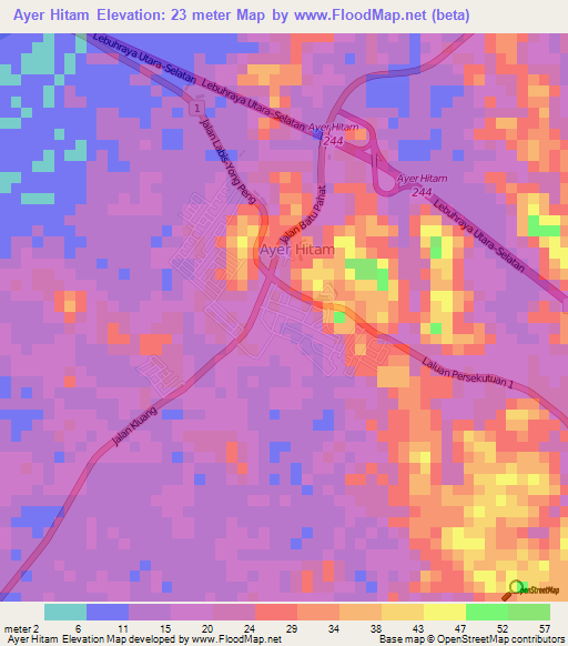 Ayer Hitam,Malaysia Elevation Map