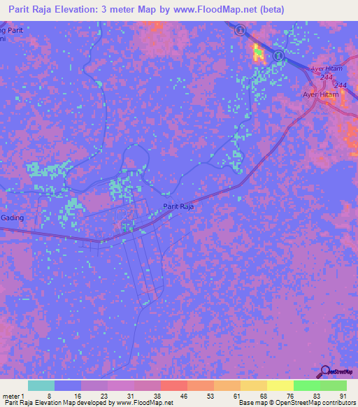 Parit Raja,Malaysia Elevation Map