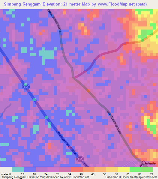 Simpang Renggam,Malaysia Elevation Map