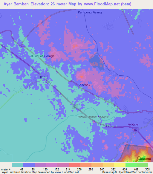 Ayer Bemban,Malaysia Elevation Map