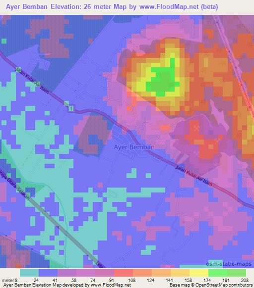Ayer Bemban,Malaysia Elevation Map