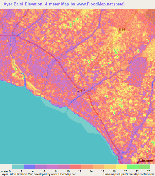 Ayer Baloi,Malaysia Elevation Map