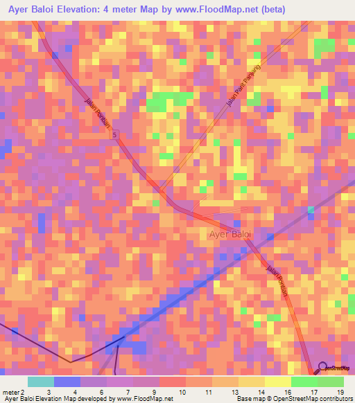 Ayer Baloi,Malaysia Elevation Map