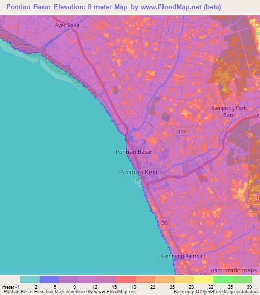 Pontian Besar,Malaysia Elevation Map