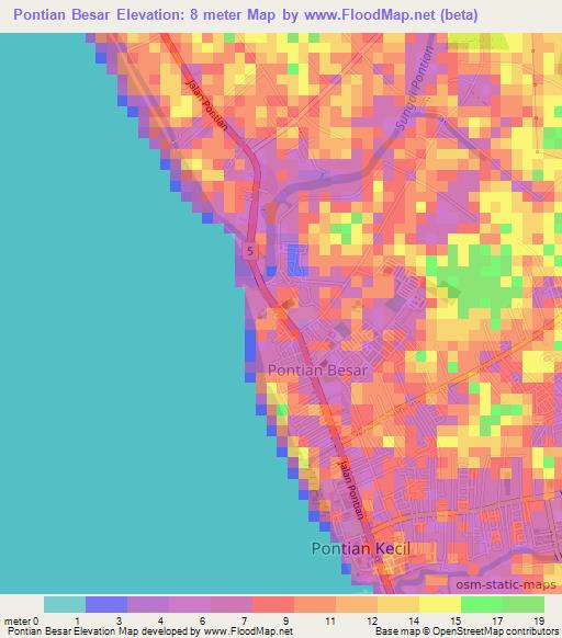 Pontian Besar,Malaysia Elevation Map