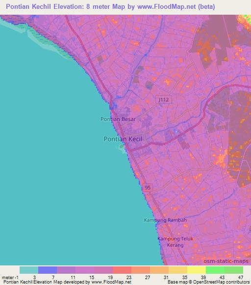 Pontian Kechil,Malaysia Elevation Map