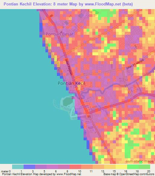 Pontian Kechil,Malaysia Elevation Map