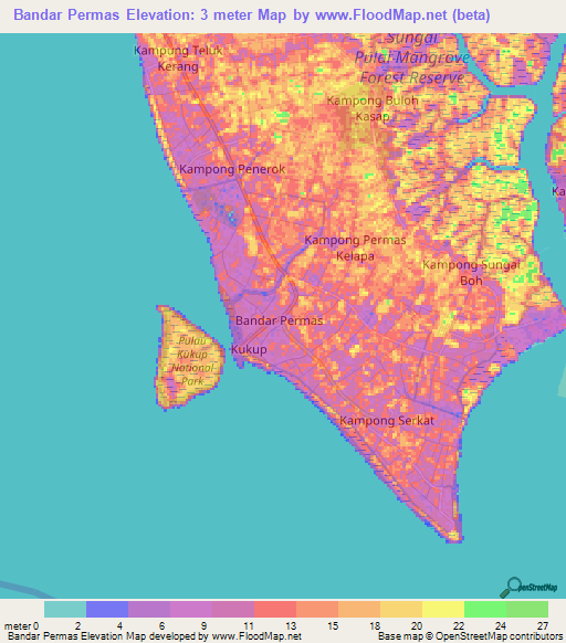 Bandar Permas,Malaysia Elevation Map