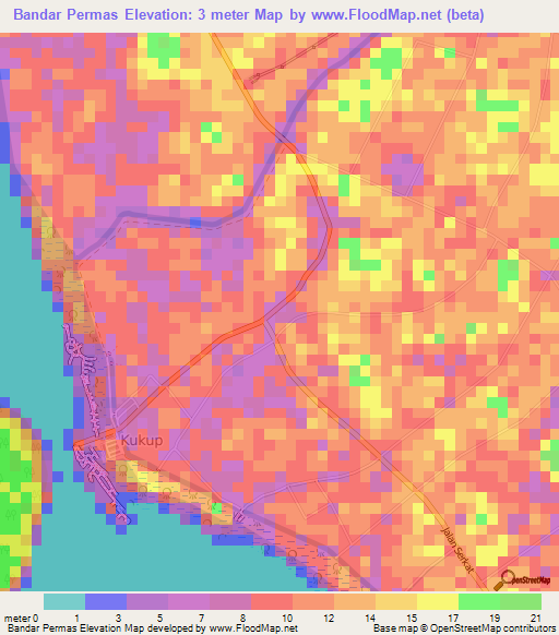 Bandar Permas,Malaysia Elevation Map