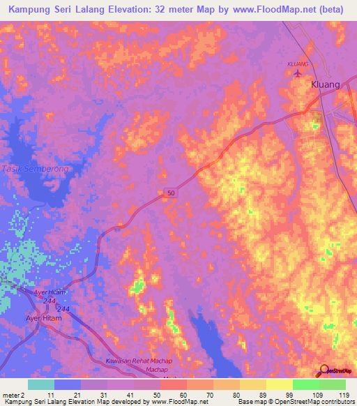 Kampung Seri Lalang,Malaysia Elevation Map