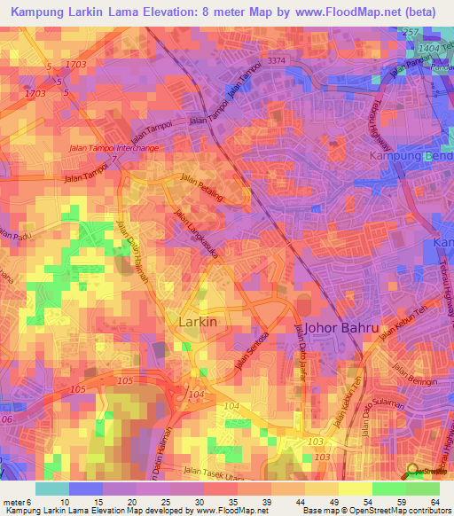 Kampung Larkin Lama,Malaysia Elevation Map