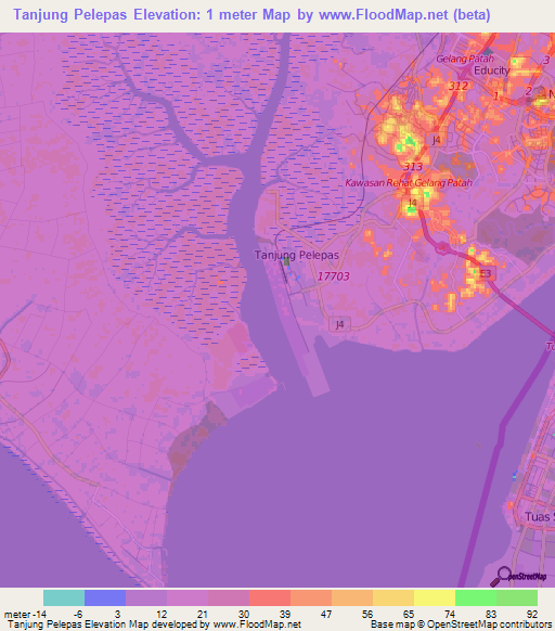 Tanjung Pelepas,Malaysia Elevation Map