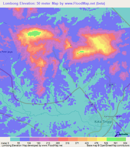 Lombong,Malaysia Elevation Map