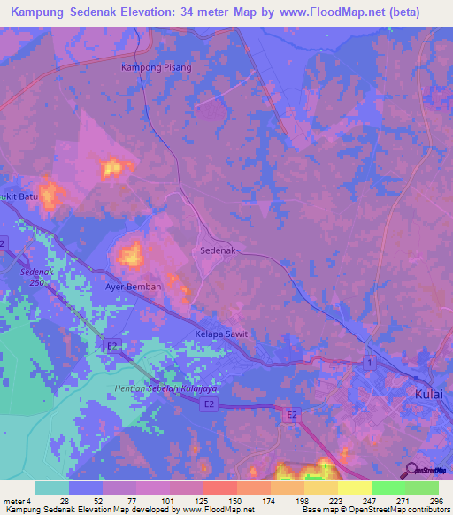 Kampung Sedenak,Malaysia Elevation Map