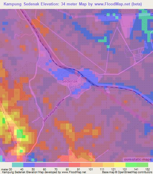 Kampung Sedenak,Malaysia Elevation Map