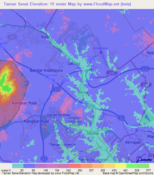 Taman Senai,Malaysia Elevation Map