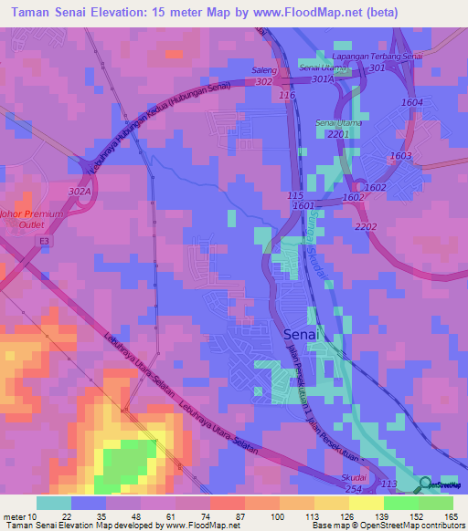 Taman Senai,Malaysia Elevation Map