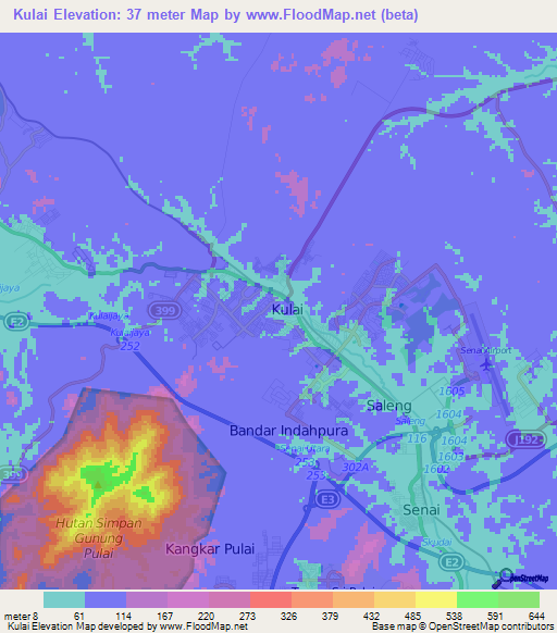 Kulai,Malaysia Elevation Map