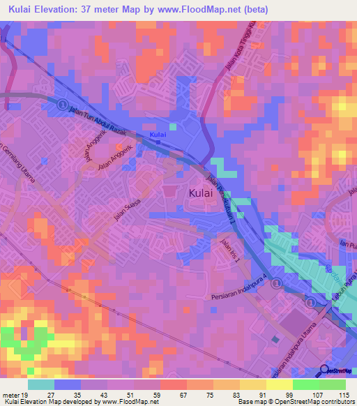 Kulai,Malaysia Elevation Map