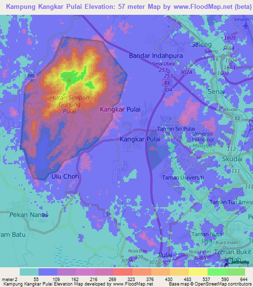 Kampung Kangkar Pulai,Malaysia Elevation Map