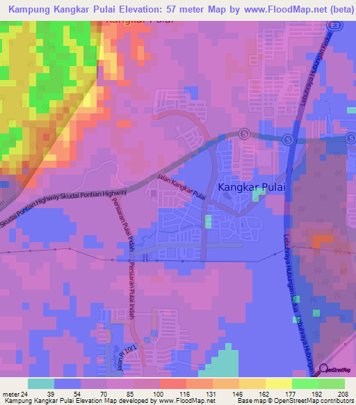 Kampung Kangkar Pulai,Malaysia Elevation Map