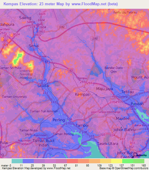Kempas,Malaysia Elevation Map