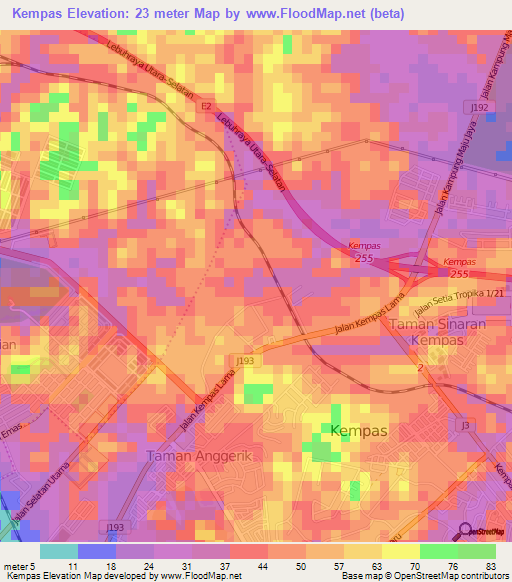 Kempas,Malaysia Elevation Map