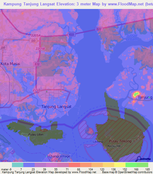 Kampung Tanjung Langsat,Malaysia Elevation Map