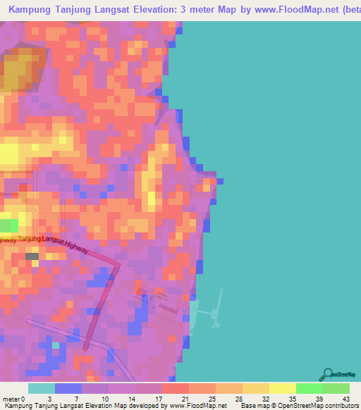 Kampung Tanjung Langsat,Malaysia Elevation Map