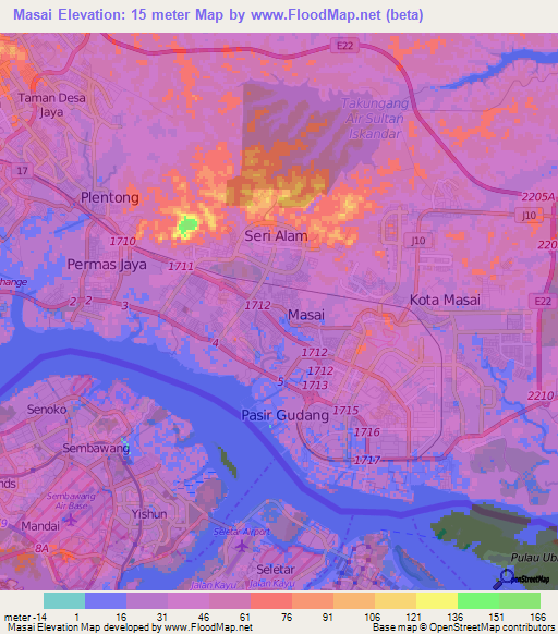 Masai,Malaysia Elevation Map