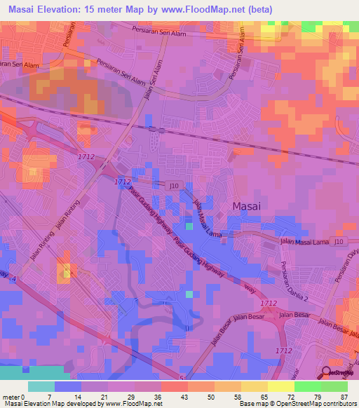 Masai,Malaysia Elevation Map