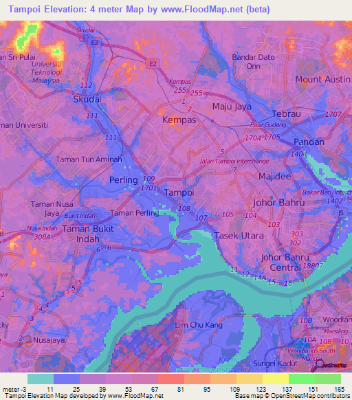 Tampoi,Malaysia Elevation Map