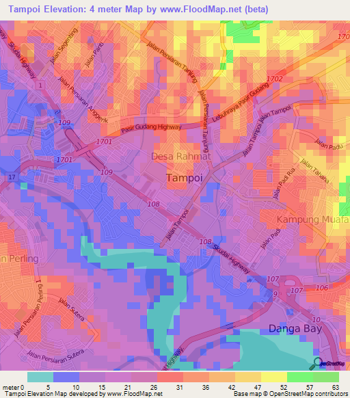 Tampoi,Malaysia Elevation Map