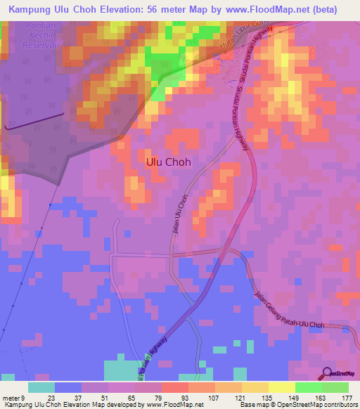 Kampung Ulu Choh,Malaysia Elevation Map