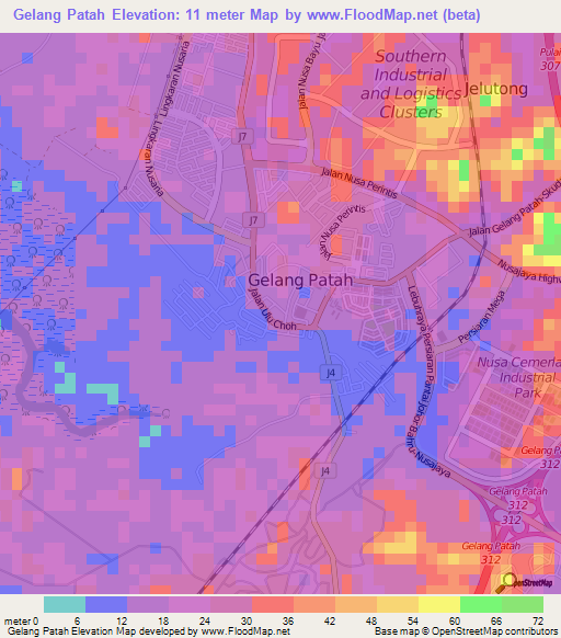 Gelang Patah,Malaysia Elevation Map