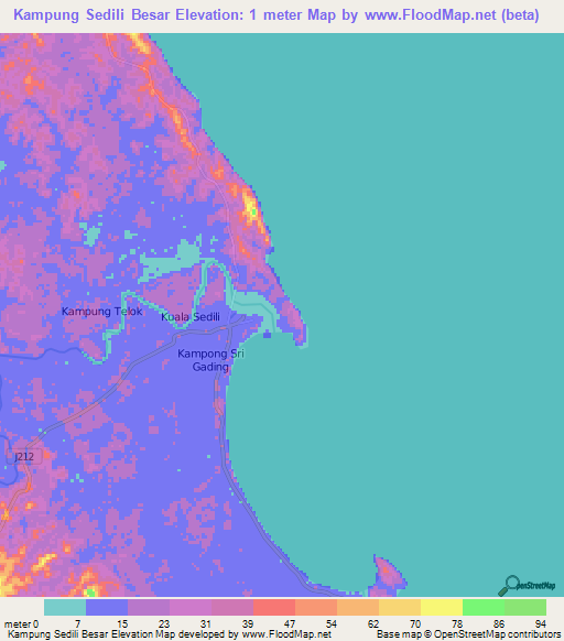 Kampung Sedili Besar,Malaysia Elevation Map