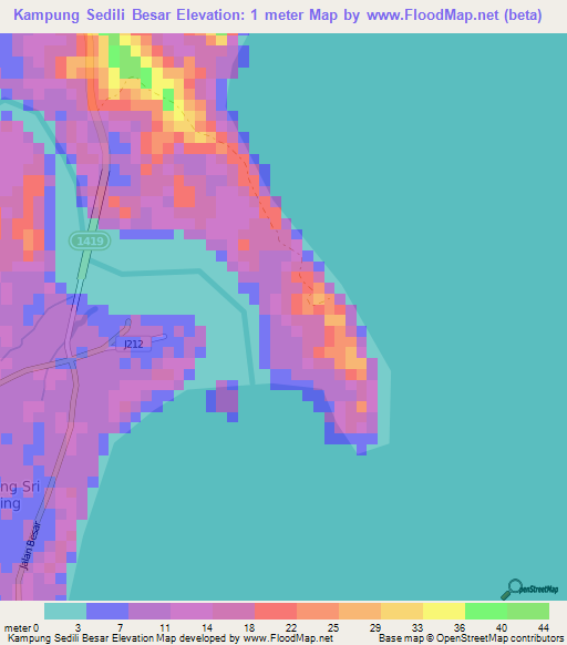 Kampung Sedili Besar,Malaysia Elevation Map