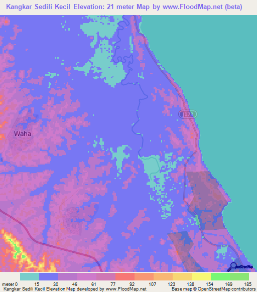 Kangkar Sedili Kecil,Malaysia Elevation Map