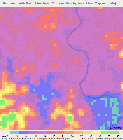 Kangkar Sedili Kecil,Malaysia Elevation Map