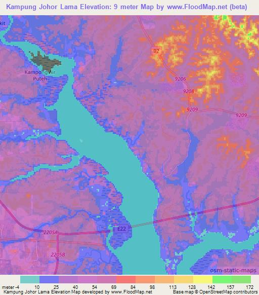 Kampung Johor Lama,Malaysia Elevation Map