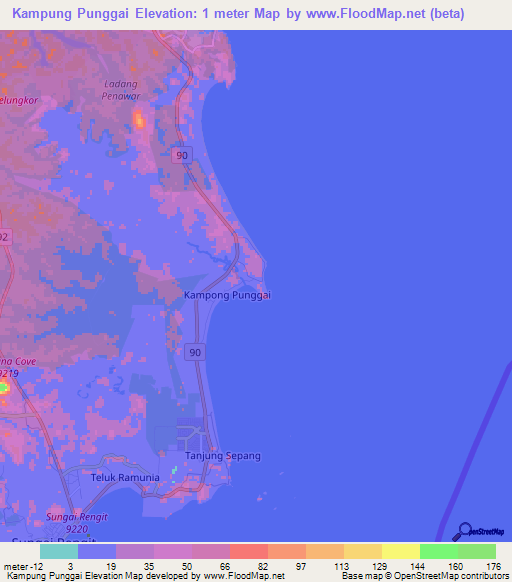 Kampung Punggai,Malaysia Elevation Map