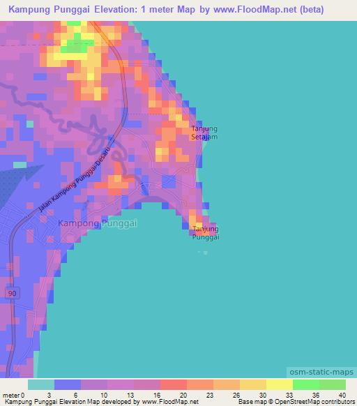 Kampung Punggai,Malaysia Elevation Map