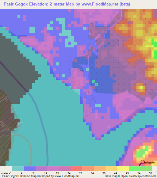 Pasir Gogok,Malaysia Elevation Map