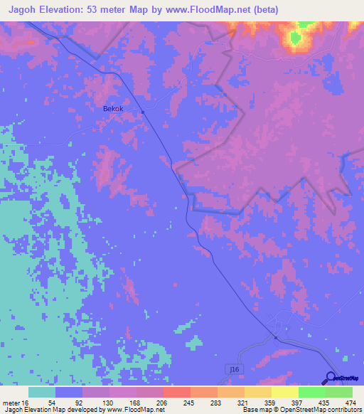 Jagoh,Malaysia Elevation Map